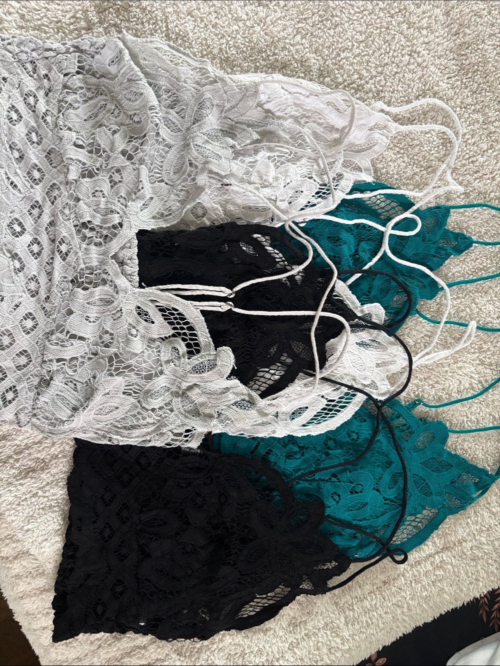 Lace Bralette Trio - White, Black & Teal